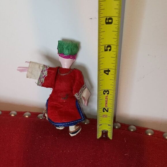 Antique Chinese Opera Doll Embroidered Silk Robe Dress Composition 5" Painted - Picture 6 of 7